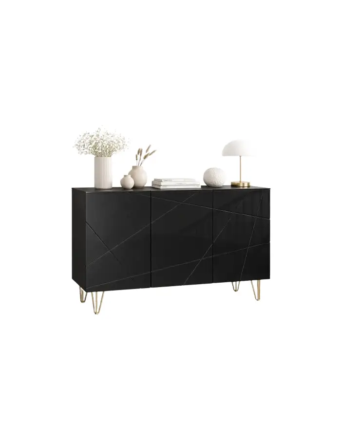 Buffet Moderno LuxLine Negro con Patas Doradas